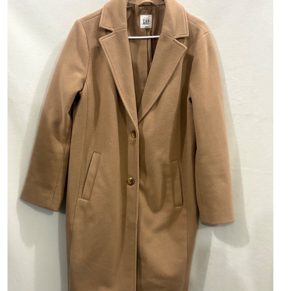 Gap Womens Camel Tan Notched Lapel Two Button Overcoat Mid Length Jacket Size M